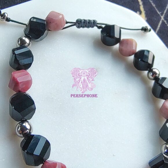 “Antares” Constellarium Bracelet | Rhodonite & Onyx | Adjustable | Protection | - Picture 4 of 5